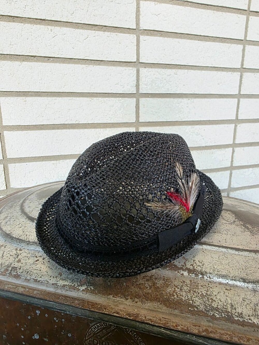 Christys’ Crown Collection Black Woven Fedora Feather Accent S/M Tony Merenda - Picture 2 of 6